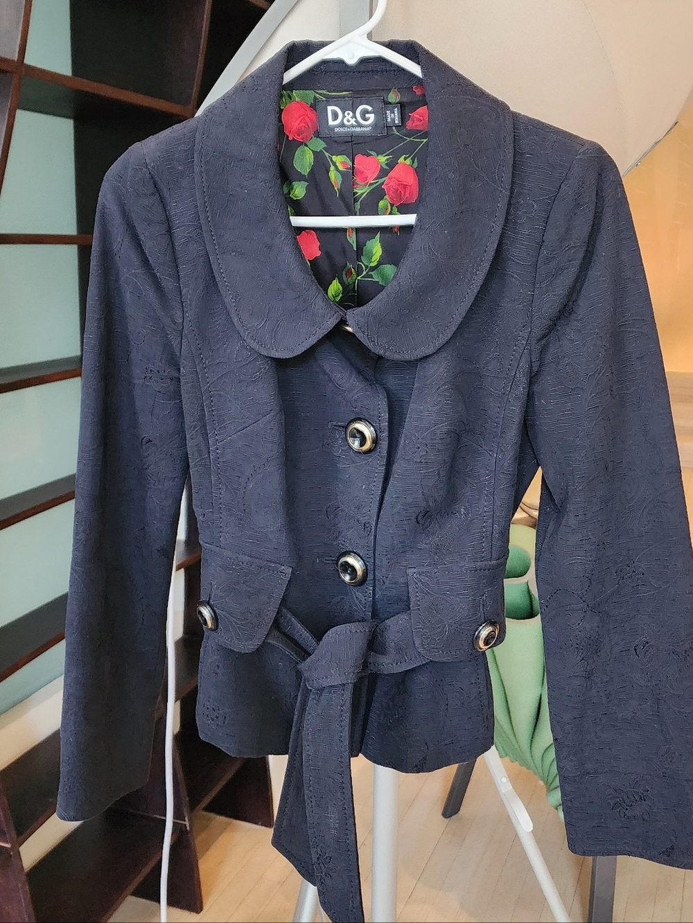 D&G Dolce & Gabbana Vintage Women's Black Textured Belted Jacket Size IT40